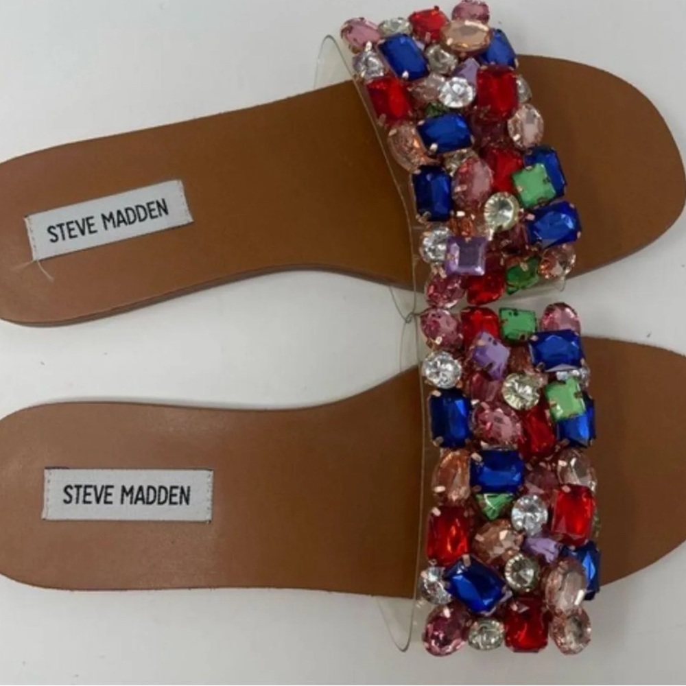 BRIONNA Jeweled Embellished Sandals Multi Rhinestone Flats